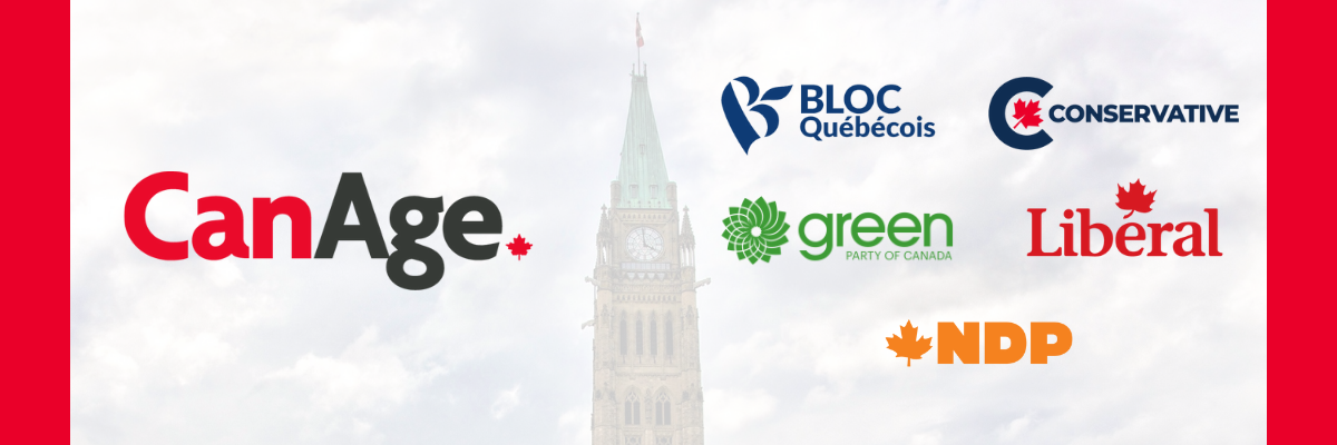 CanAge and federal party logos layered on top of parliament buildings