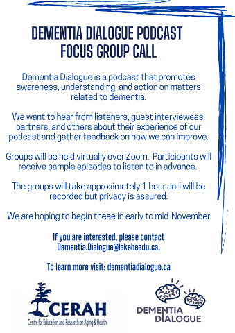 Dementia Dialogue podcast recruiting for focus group feedback