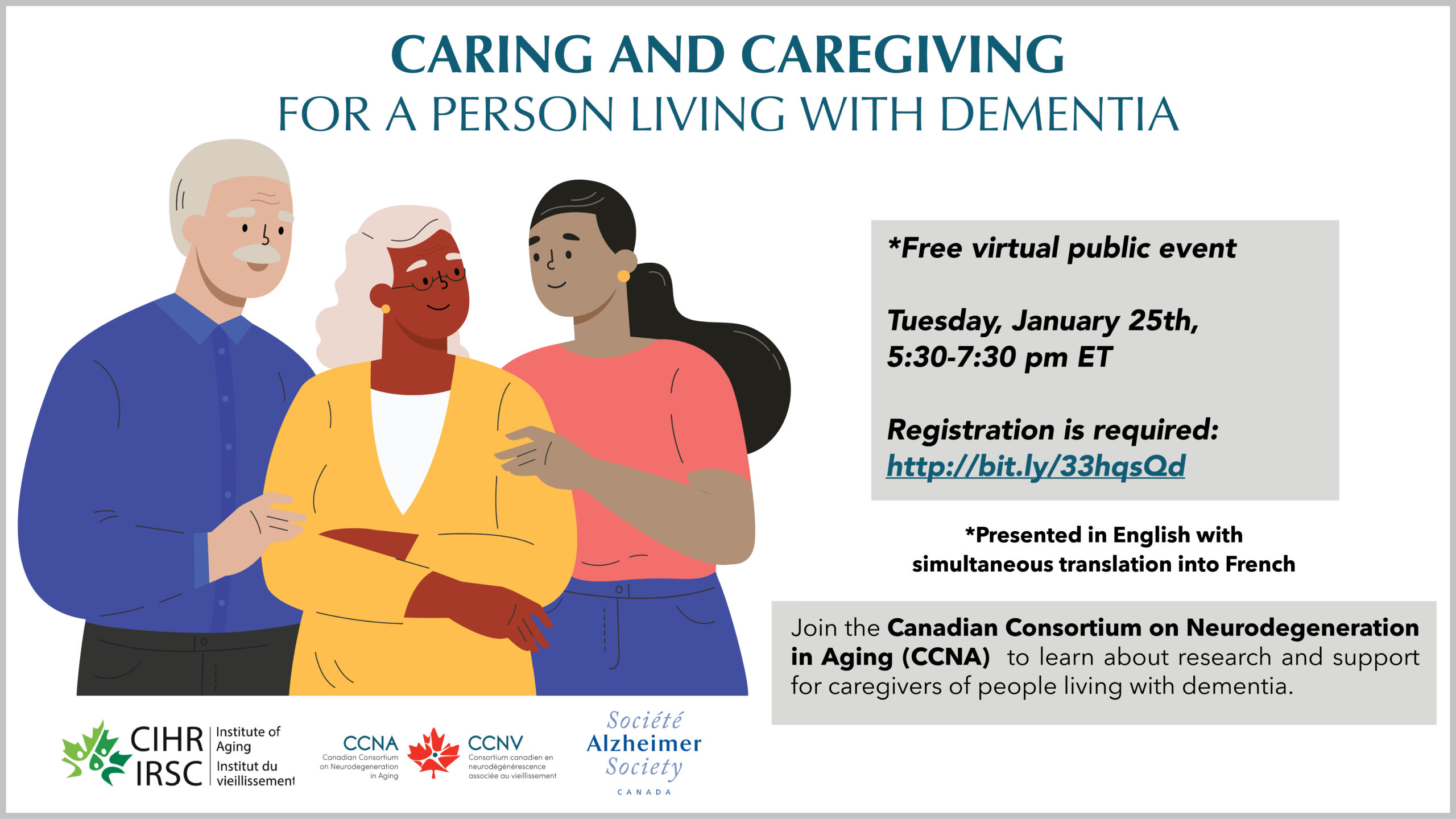 Caring and Caregiving for a Person Living with Dementia: January 25th at 5:30 PM ET.
